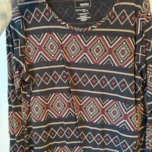 Sonoma Women's Long Sleeve Top - Black and Red Geometric